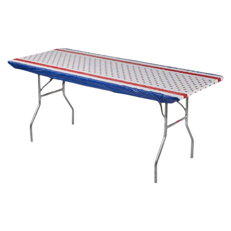 Kwik-Covers 6' Rectangle Plastic Table Covers 30" x 72", Bundle of 5 (Patriotic) - Image 1